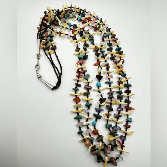 34" Zuni-style fetish, 3-strand, multi-chip stone and seed bead necklace! - Picture 6 of 12